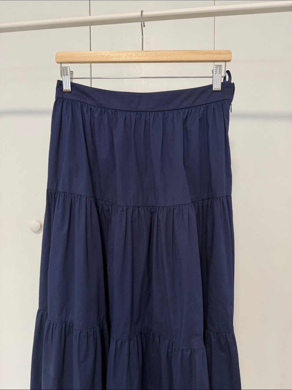Staud Tiered Navy Cotton Poplin Maxi Skirt - Picture 5 of 8
